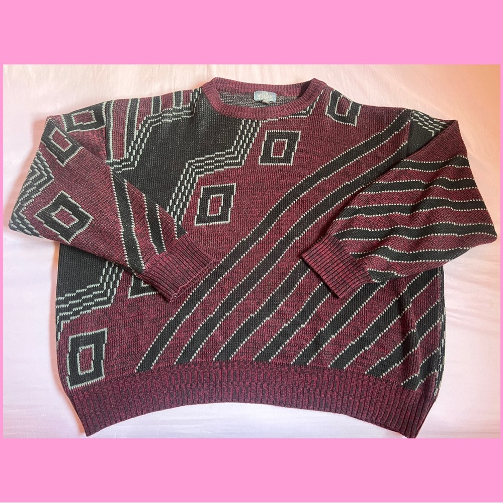 Vintage Plus Size 80s Geometric Design Grandpa Sweater